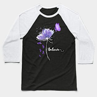 Womens Believe Flower-Butterfly pancreatic cancer Baseball T-Shirt